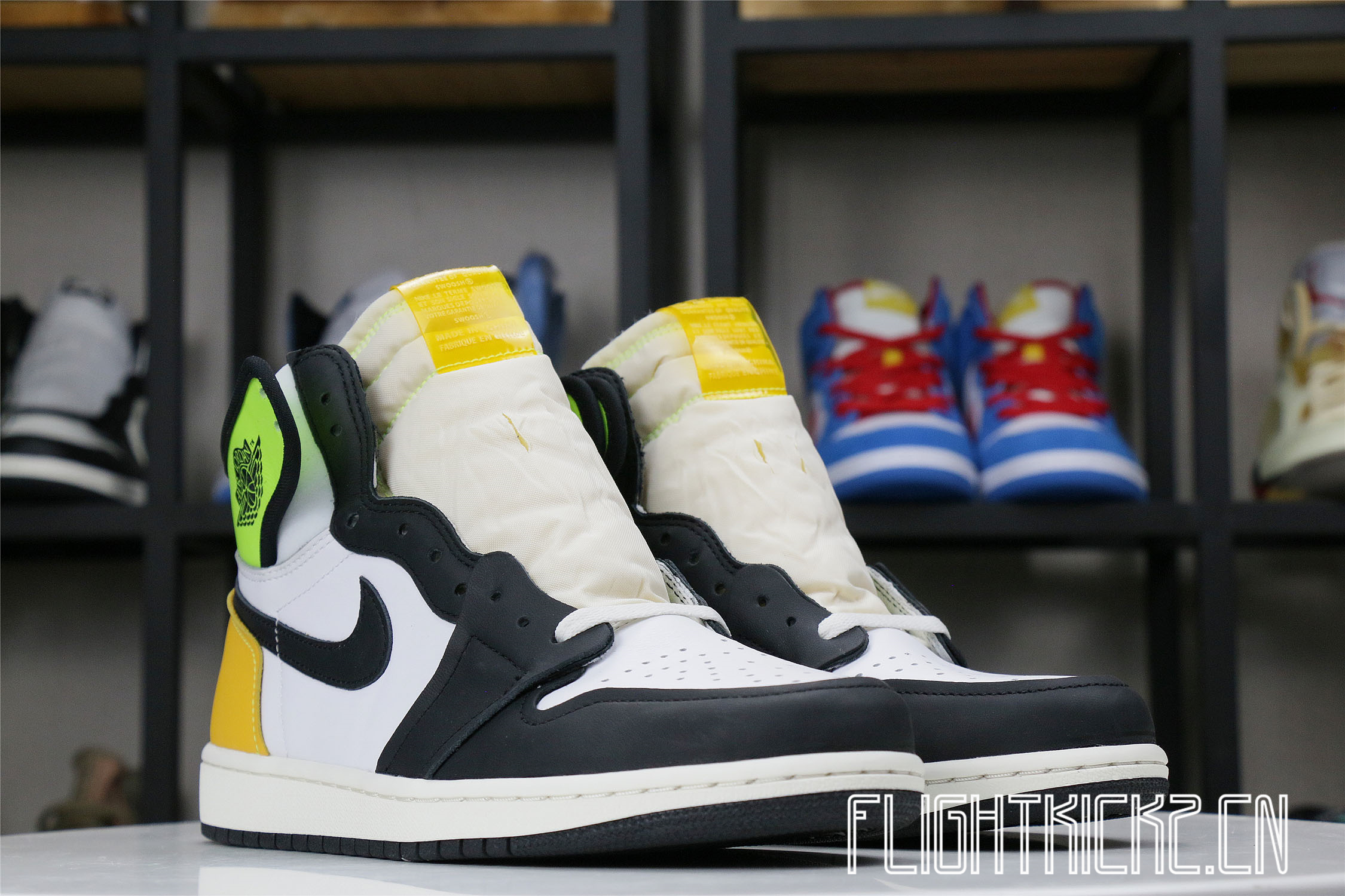 Jordan 1 Retro High White Black Volt University Gold