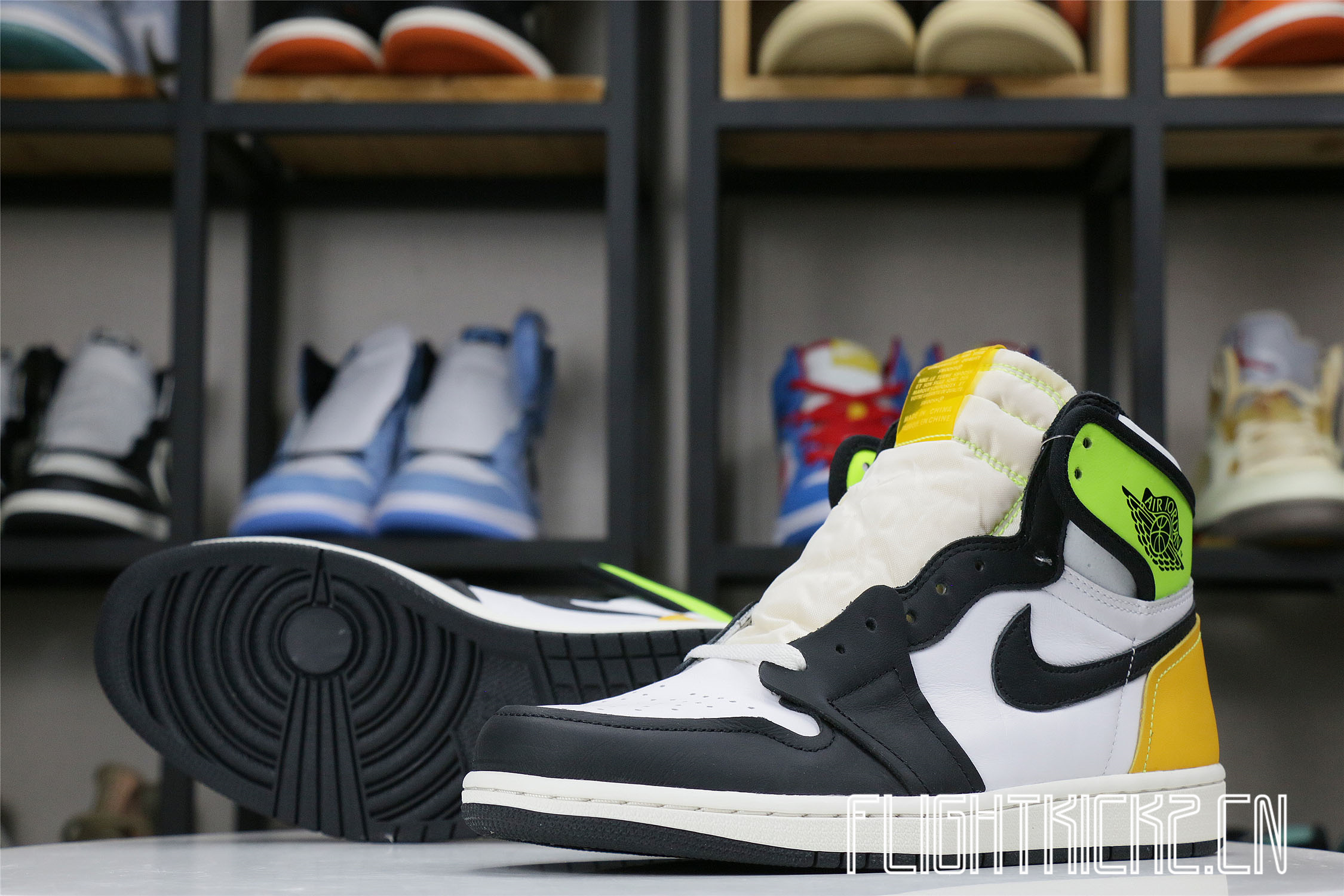 Jordan 1 Retro High White Black Volt University Gold