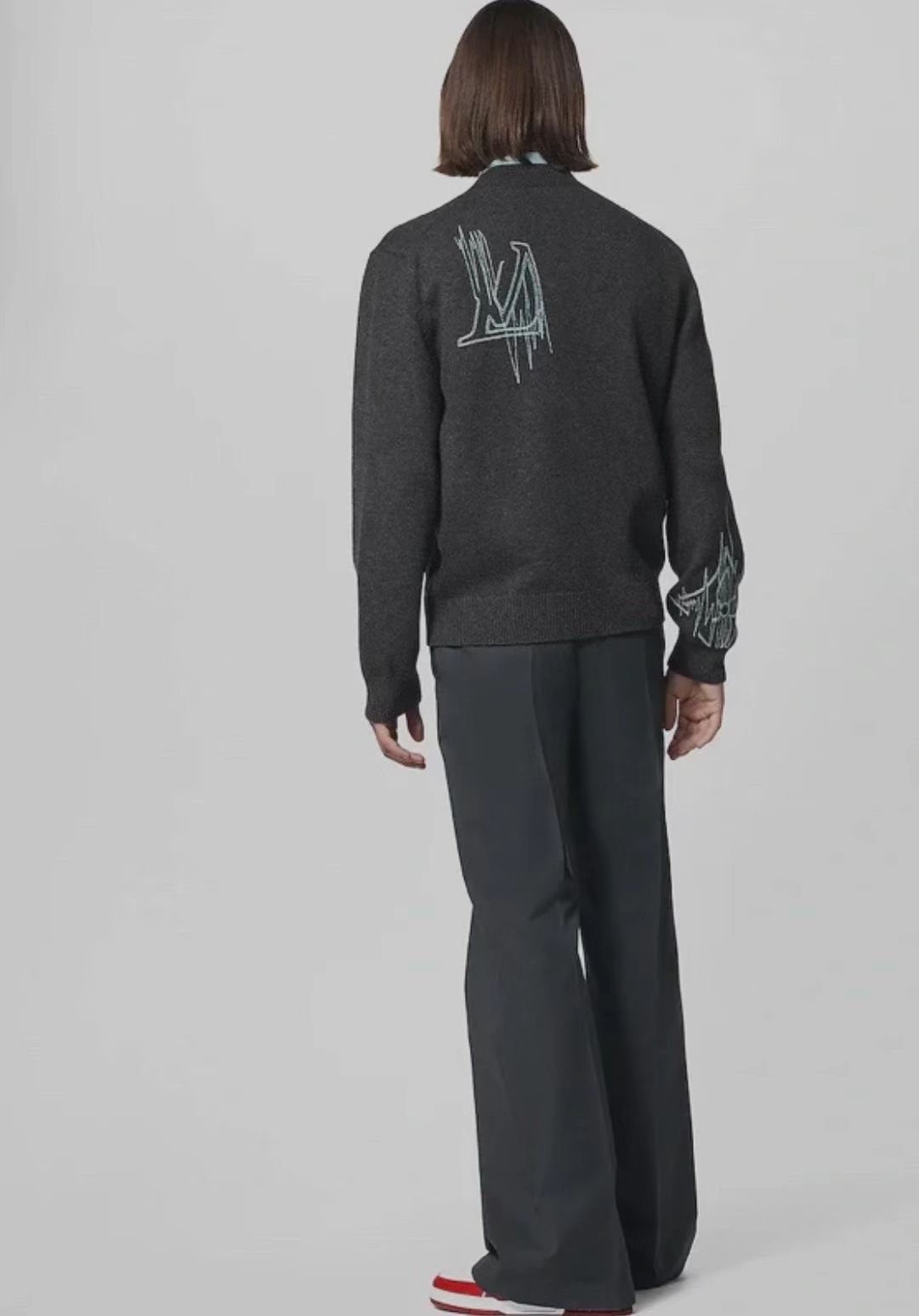 L-VxFREQUENCY Irregular Embroidered Mohair Cardigan