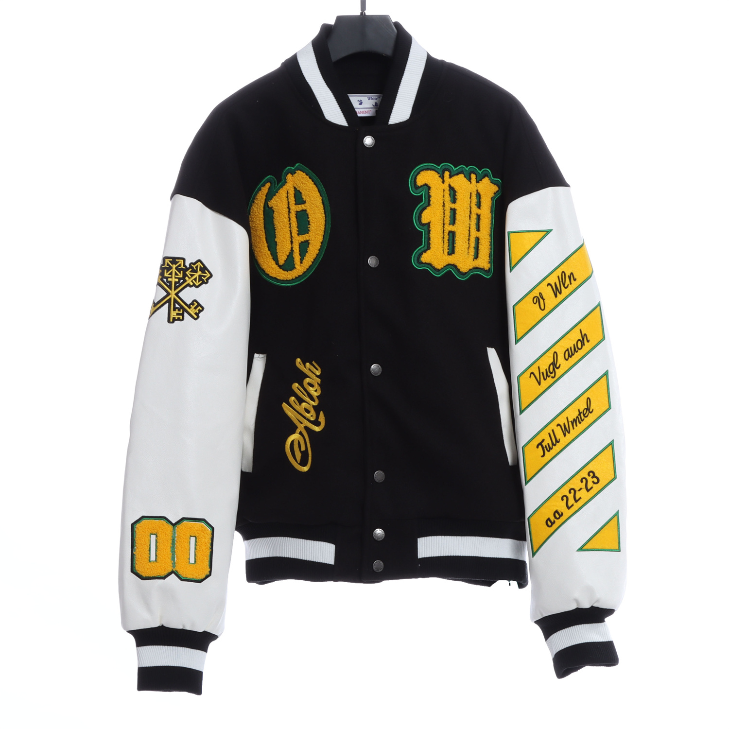 OW22FW multi-icon badge wool woolen stitching jacket thickened cotton baseball uniform jacket