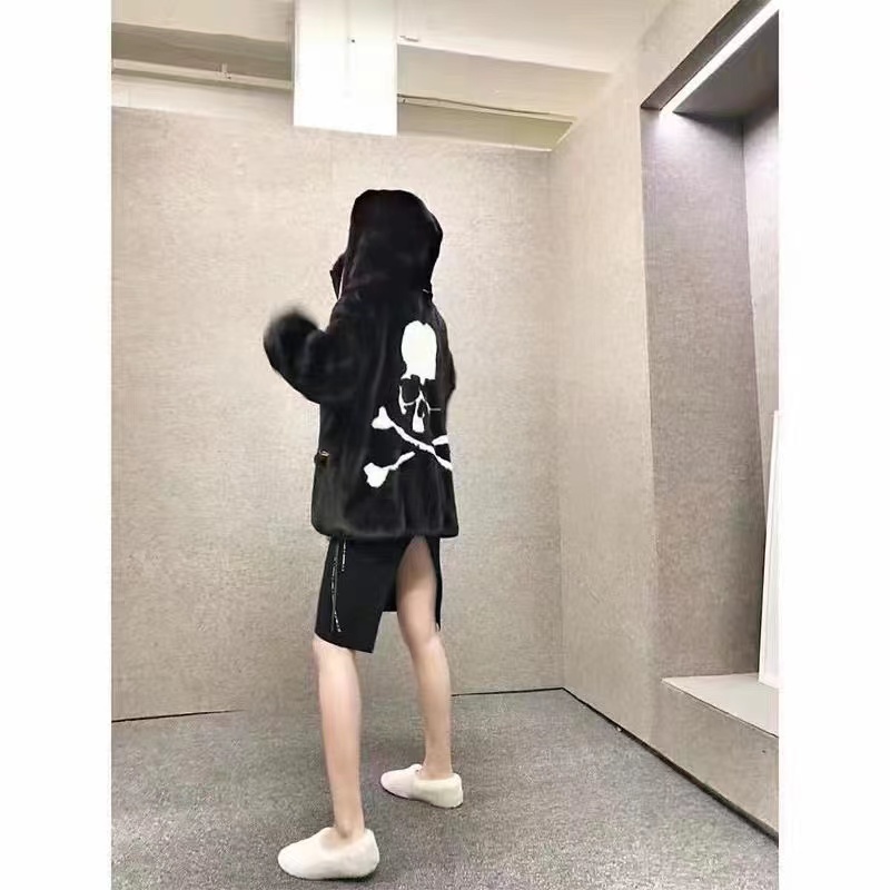 Mastermind Japan MMJ Big Skull Mink Fleece Hooded Fur Coat