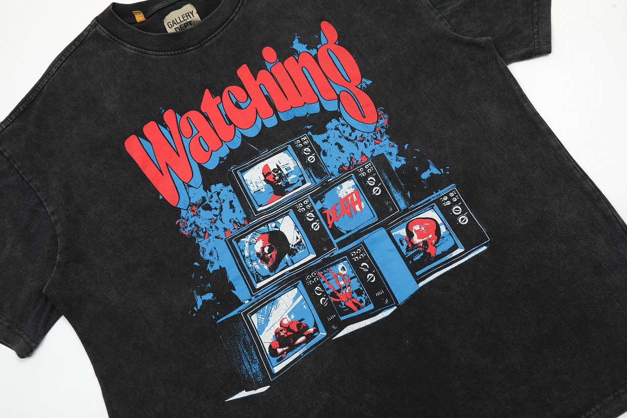 Gallery Dep Retro black-and-white TV set printing and washing to make old short sleeves