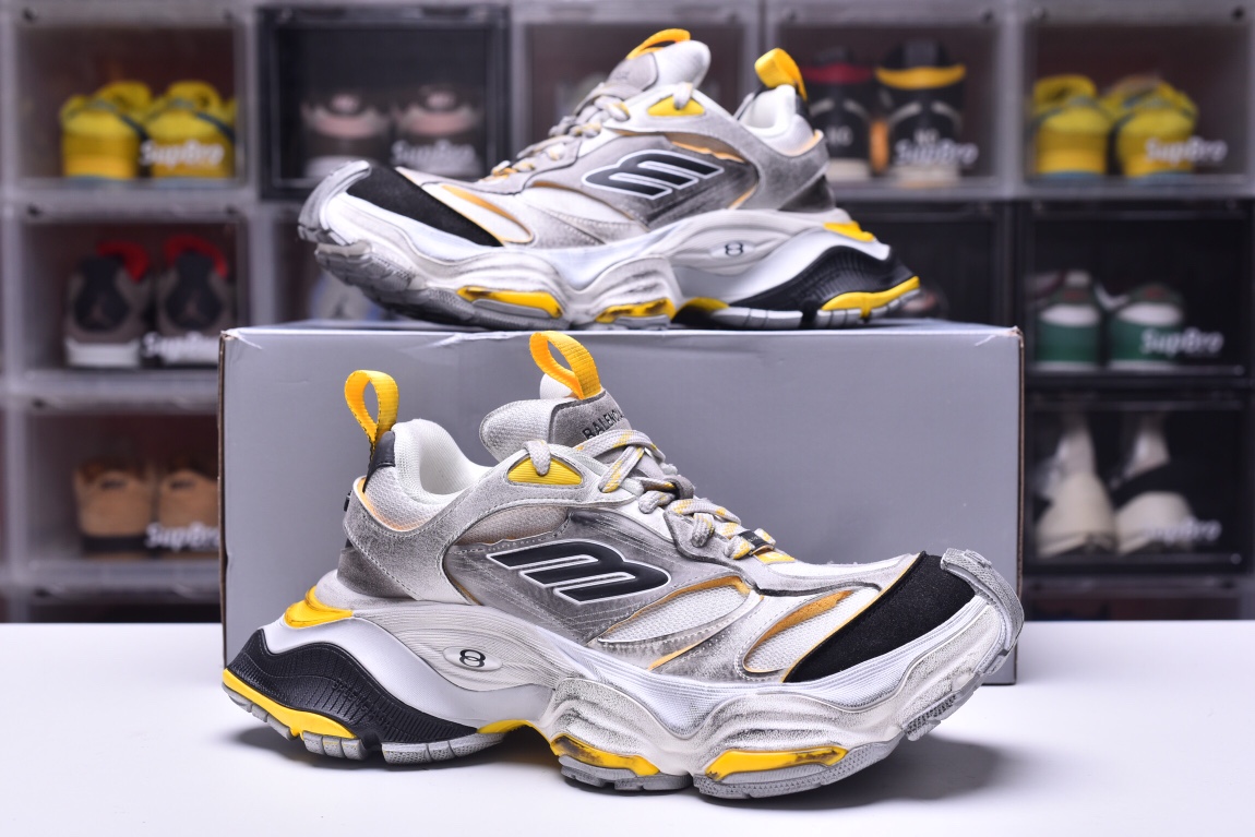 Balenciag* Cargo Sneaker Grey Black Yellow