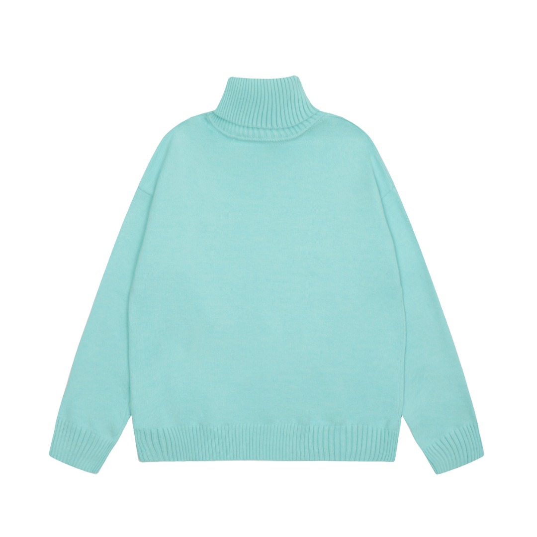 Am1 2024SS classic lake green jacquard big heart turtleneck sweater