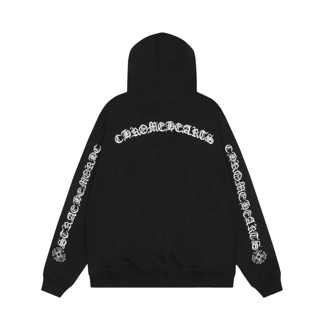 Ch*0me He**ts black embroidered and printed heavy-duty zip-up hoodie