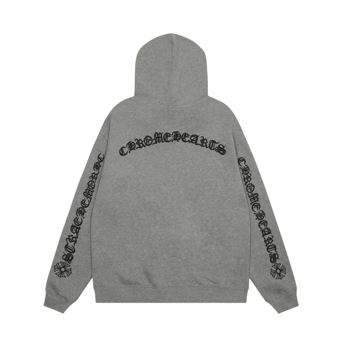 Ch*0me He**ts gray embroidered and printed heavy-duty zip-up hoodie